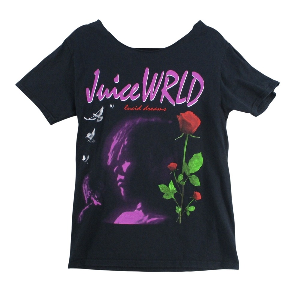 Juice WRLD Lucid Dreams Graphic T-Shirt Black Mens Small Rose Doves Rap Tee